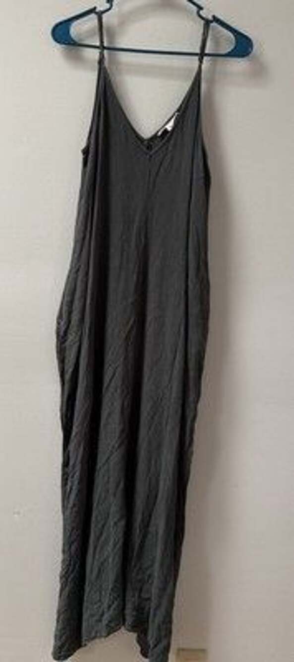 Love Stitch Medium/Large Deep Green Sleeveless Double V Gauze Crinkle Maxi Dress